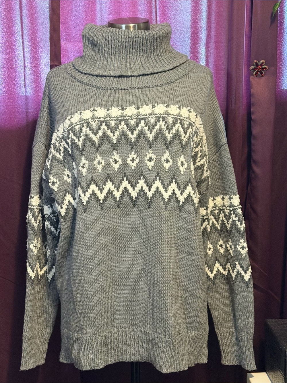 Keren Hart Fair Isle turtleneck knit sweater Gray